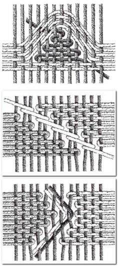 three rows of stitchs with the same pattern as shown in two different pictures, each showing