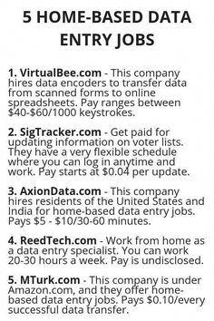 the 5 home - based data entry jobs list is shown in black and white text