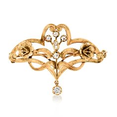 Ross-Simons - C. 1910 Vintage .35 ct. t. w. Diamond Floral Pin in 20kt Yellow Gold. C. 1910. Dating back to the Edwardian era, this fanciful floral pin is wonderful find within our extensive Estate collection! .35 ct. t. w. round sliced and Old Mine-cut diamonds add sparkle to a sprawling open-space design crafted in polished 20kt yellow gold. Hook safety. Diamond floral pin. Exclusive, one-of-a-kind Estate Jewelry. Diamond birthstones are the perfect gift for April birthdays. The Edwardian Era, Jewelry Presentation, Gold C, Diamond Birthstone, Floral Pins, Fine Jewelery, Edwardian Era, Vintage Diamond, Diamond Stone