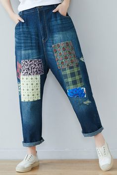 #patchwork #jeans #denim #pants Non-stretch Patchwork Blue Jeans, Denim Blue Patchwork Jeans, Patchwork Relaxed Fit Jeans For Spring, Spring Patchwork Relaxed Fit Jeans, Casual Straight Leg Patchwork Jeans, Blue Patchwork Bottoms For Fall, Multicolor Patchwork Denim Jeans, Relaxed Fit Patchwork Jeans For Summer, Casual Denim Blue Patchwork Jeans