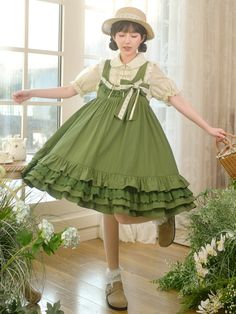 The price is for a dress only, others are not included.  Garment Size   	 		 			Size 			S 			M 			L 		 		 			Full Length 			86.5 			88.5 			90.5 		 		 			Bust 			87 			91 			95 		 		 			Hem Circumference 			222 			228 			234 Kawaii Cottagecore Outfits, Hanami Aesthetic, Clover Outfit, Underbust Dress, Nature Clothes, Garden Outfit, Frog Dress, Rainbow Clothes, Cottage Core Fashion