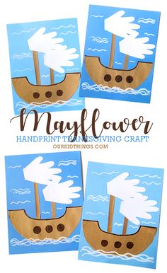 Handprint Mayflower Craft Mayflower Ship Craft, Mayflower Crafts For Toddlers, Pilgrims Arts And Crafts For Toddlers, Preschool Thanksgiving Pilgrims And Indians, Mayflower Boat Craft, Mayflower Preschool Crafts, Mayflower Bulletin Board, Indian Preschool Crafts, Pilgrim Craft Preschool