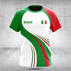 Customize Italy Flag Wave Shirts These products are custom-made-to-order and handcrafted to the highest quality standards. Each product is constructed from a premium polyester blend that is ultra-soft and incredibly comfortable. Features a specialty high definition heat-dye application that ensures long lasting color vibrancy even after machine washing. Fabric is durable and resistant to wrinkles, shrinking and mildew. Each product is custom printed, cut and sewn just for you when you place your Customizable Green T-shirt With Sublimation Print, Green Crew Neck T-shirt For Team Events, White Shirt With Sublimation Print For Team Events, Mens Smart Casual Outfits, Italy Flag, Smart Casual Men, Smart Casual Outfit, Sports Tees, Bed Room