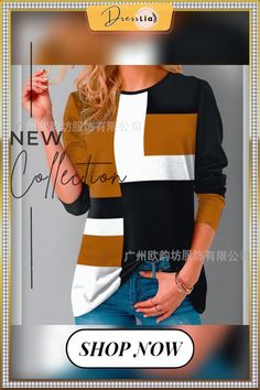 Geometric Colorblock Long Sleeve T-shirt Goth Short Sleeve Casual Loose T Shirt Women Tops Fall Splicing Crew Neck T-shirt, Fall Crew Neck T-shirt With Splicing, Fall Color Matching Tops, Black Long Sleeve Tops With Color Matching, Black Spliced Top For Fall, Black Long Sleeve Color Block Tops, White Patchwork Crew Neck Blouse, Black Patchwork Top For Fall, White Crew Neck Blouse With Patchwork