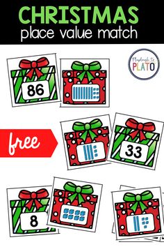 printable christmas place value match for kids to practice counting and subtracing numbers