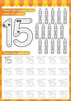 trace the number fifteen and write the numbers in this printable worksheet for kids