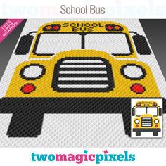 a yellow school bus is shown in this cross stitch pattern