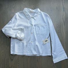 Brand New Never Worn. White Strip And Lightweight. Cool Flare Sleeve And A Slightly Cropped Fit White Button-up Top For Loungewear, White Button Closure Top For Loungewear, White Tops With Button Closure For Loungewear, White Button Closure Blouse For Loungewear, Morgan Lane, Button Up Top, White Style, Flared Sleeves, Colorful Shirts