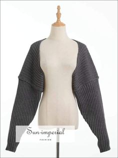 Women Grey Chunky Fine Knit Rib Cape Batwing Sleeve Crop Open Stitch top Basic style Short Cardigan Sweater, Street Mode, Tops Bonitos, Womens White Sweater, Black Cropped Cardigan, Sleeve Shawl, Knit Shrug, Long Sleeve Knitted Cardigan, Cropped Pullover