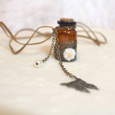 Vintage Sweet Wishing Keepsake Bottle Necklace Leather Necklace 31" Long Glass Dangling Charm Bottle Necklace Brown Suede Necklace 31" Long Totally Unique And One Of A Kind! #Glassbottle #Keepsake #Charms #Bottlenecklace #Brownsuede Vintage Brown Necklace For Gift, Vintage Brown Necklace For Gifts, Brown Vintage Charm Jewelry As Gift, Cute Handmade Brown Jewelry, Spooky Soiree, Pouch Necklace, Suede Necklace, Thick Necklace, Bottle Wrapping