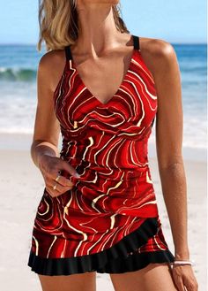 Color:Deep Red;Size:S;Size:M;Size:L;Size:XL;Size:XXL;Package Contents:1 X Top , 1 X Pantskirt;Occasion:Sport; Yellow Tankini, Shapewear Swimsuit, Trendy Swimsuits, Printed Tankini, Summer Hot, Red Ombre, Swimwear Bottoms, Blue Jumpsuits, Lovely Tops