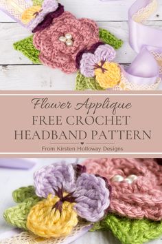 Learn to crochet sweet flower appliques with this free flower motif headband pattern! Two images showing the details of this pretty headband that will fit babies, children and adults. Crochet Flower Headbands, April Flowers, Crochet Ear Warmer, Headband Pattern, Single Flower, Flower Headband