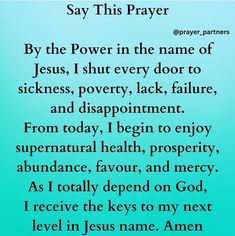 an image with the words say this prayer in black and white on a blue background