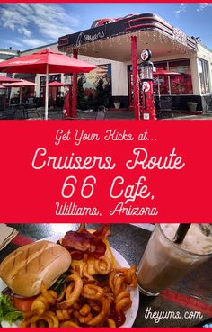 an advertisement for a restaurant called cruisers route 66