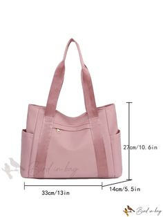 Bird in Bag - Fashionable Solid Color Tote Bag Shoulder Bag, Casual and Simple Mommy Bag Handbag for Office and Everyday Use Versatile Pink Softback Bag, Pink Travel Bag With Pockets For Everyday Use, Pink Large Capacity Shoulder Bag For Errands, Pink Shoulder Bag With Large Capacity For Everyday Use, Versatile Pink Shoulder Bag For Errands, Pink Softback Shoulder Bag For Daily Use, Large Capacity Pink Canvas Bag For Errands, Pink Large Capacity Canvas Bag For Errands, Large Capacity Pink Diaper Bag