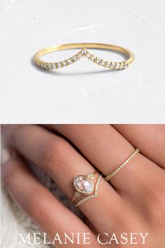 a woman's hand wearing a gold ring with diamonds on it and an image of the