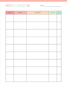 Printable Kids Homework Log, Homework Tracker, Homeschool Log, Child's Homework Checklist landscapedigitalplanner #freeplannertemplates.