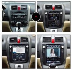 four different views of the inside of a car with various controls and dashboards showing