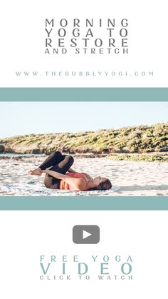 a woman laying on top of a surfboard next to the words morning yoga restore and stretch