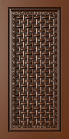 a brown door with an intricate design on the front and side panel, which is made out of metal wire