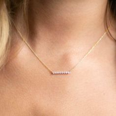 Lab Grown Diamond Bar Necklace for Women Bar Diamond Necklace, Minimalist Bar Necklace With Single Cut Diamonds, Minimalist Diamond Bar Necklace With Single Cut Diamonds, Diamond Bar Necklace, Diamond Bar, Bar Necklace, Cable Chain, Lab Grown, Lab Grown Diamonds