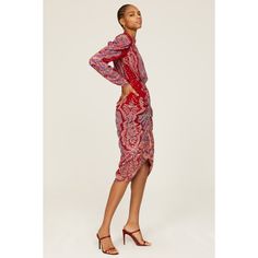 Red graphic print lame (95.8% Viscose 4.2% Metalized Fiber).Lining (100% Viscose). A-line. Long sleeves. V-neck. Back zipper closure.  36.5" from shoulder to hemline. Imported. Rococo Sand, Princess Sleeves, Puff Sleeve Dress, Rent The Runway, Closet Designs, Puffed Sleeves Dress, Rococo, Sleeve Dress, Red Dress