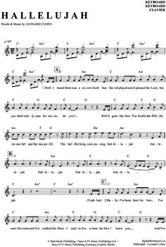 sheet music with the words halejuah written in black and white