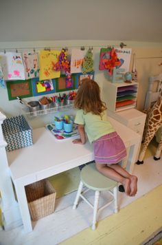 Art center with inter-changeable display area Kids Art Area, Kids Art Corner, Kids Art Space, Display Area, Playroom Storage, Playroom Organization, Kids' Desk, Kid Desk, Art Corner