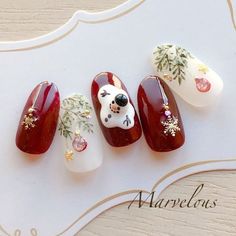 nailart inspo pretty aesthetic cute charming December Nail Designs, Christmas Nail Inspo, Christmas Nail Art Ideas, Country Nails, Christmas Gel, December Nails, Beauty Hacks Nails, Art Deco Nails