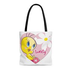 "🔥 The Tweety Bird is back and thriving in this new year since everything has been much better lately. Now you can grab this \"Tweety Bird Tote Bag\" as a gift for a friend or to carry your stuff around in style ! Add to cart, and snag one of these bad boys today and thank you very much from The Tweety Bird. ✔ 100% Polyester ✔ Boxed corners ✔ Black cotton handles ✔ NB! Size tolerance 0.75\" (1.9 cm)) ✔ With non-woven laminate inside ✔ Black inner stitching, transparent thread on hems. ✔ Assembled in the USA          Small      Medium  Large Height, in13.0016.0018.00 Length, in12.0015.0017.00 Width, in          3.46  3.46         3.46 Handle height, in14.0014.0014.00 Handle width, in1.001.001.00 ⭐ Thank you for visiting the Mystic Shop and have a great day !" Cute Bags For Everyday Use And Valentine's Day, Casual Bag For Valentine's Day Gift, Fun Rectangular Shoulder Bag Gift, Casual Bags For Valentine's Day Gift, Trendy Tote Bag For Gifts, Fun Rectangular Shoulder Bag As Gift, Trendy Shoulder Bag For Mother's Day, Novelty Rectangular Bag For Everyday Use, Casual Gift Bag For Valentine's Day