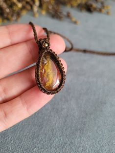 Made with love Bohemian Moss Agate Necklace For Gift, Bohemian Moss Agate Necklace As Gift, Bohemian Amber Pendant Crystal Necklace, Unique Handmade Brown Crystal Necklace, Bohemian Amber Teardrop Necklace, Labradorite Jewelry Gift, Bohemian Pendant Jewelry With Natural Inclusions, Brown Labradorite Jewelry For Gift, Gift Brown Labradorite Jewelry