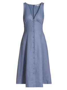 Linen Dress Pattern, Sea Dress, Frock Patterns, Frock For Women, Denim Midi Dress, Linen Midi Dress, Empire Dress, Dress Spring, Blue Midi Dress