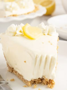 a slice of lemon cake on a white plate