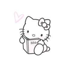 a hello kitty sitting on top of a box with the word bible written in it