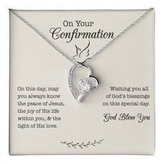 This Confirmation Necklace for Girls is a beautiful Linked Hearts necklace for any young woman who is being confirmed. This elegant Confirmation Gift allows for a beautiful way for any young woman to celebrate her Confirmation.✦ PRODUCT DETAILS:-14k white gold finish or 18k yellow gold finish-6.5mm round cut cubic zirconia stone-Pendant dimensions: 0.8" (2.2cm) height / 0.7" (1.8cm) width-Adjustable chain length: 18" - 22" (45.72cm - 55.88cm)-Lobster clasp attachment Inspirational Jewelry For Birthday Gift On Valentine's Day, Heart-shaped Jewelry For Mother's Day, Elegant Necklace For Valentine's Day Special Occasion, Elegant Necklace For Valentine's Day, Inspirational Heart-shaped Jewelry For Gifts, Inspirational Jewelry For Valentine's Day With Hallmark, Elegant Necklace For Valentine's Day Birthday Gift, Elegant Jewelry For Valentine's Day, Elegant Necklace For Wedding Gift