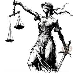 a drawing of a lady justice holding the scales