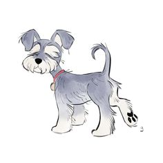 a drawing of a small gray dog with a red collar