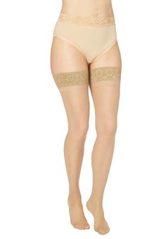 Silky Sheer Lace Top Thigh High Tights by MeMoi are elegant, beautiful and comfortable. They feature a lovely lace trim and sheer look. Made with sheer nylon fabric, these comfortable, stretchy stockings are perfect under any dress or skirt. Thigh high stockingsLace trimSheer look Nylon/spandex; importedHand wash, dry flat | Plus Size Women's Silky Sheer Lace Top Thigh High Stockings by MeMoi in City Beige (Size 7X) Thigh High Tights, Sheer Lace Top, Thigh High Stockings, Tunic Tank Tops, Swimsuits For All, Petite Jeans, Nylon Fabric, New Tops, Cardigan Tops