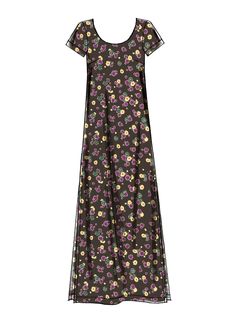 a women's dress with floral print on the front and side, in black