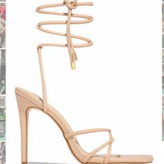 Miss Lola Strappy Lace Up Nude Heel. Never Worn. In Duster Bag. Sold Out On Site. Trendy Beige Sandals For Night Out, Trendy Beige Strappy Sandals, Beige Strappy Heels For Night Out, Trendy Cream Heels For Day Out, High Heel Flip Flops, Pink Stilettos, Heeled Flip Flops, Summer Heels, Beige Shoes