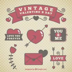 valentine's day design elements with hearts and arrows