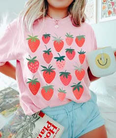 Comfort Colors Strawberry Shirt Cottagecore Clothing Boho - Etsy Clothing Kawaii, Kawaii Fruit, Fruit Shirt, Strawberry Shirt, Farmer Shirt, Botanical Shirt, Cute Shirt Designs, Fall Shirts, Boho Clothing