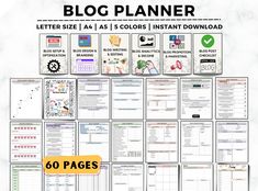 the printable planner for bloggers is shown in black and white