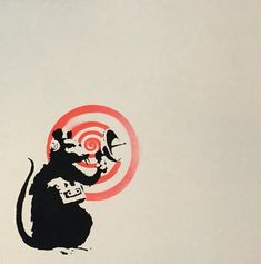 a drawing of a rat with a target in its mouth