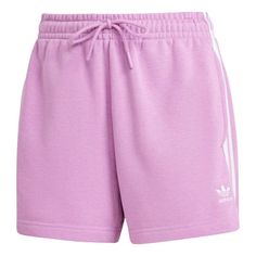 (WMNS) adidas 3-Stripes French Terry Shorts 'Purple' IY2155 Purple Sporty Shorts For Sports, Adidas Pink Shorts For Sports, Purple Short Sportswear Bottoms, Mens Purple Adidas 3 Setripe Fleece Shorts, Purple Sportswear Shorts, French Terry Shorts, Adidas Shorts, Terry Shorts, French Terry