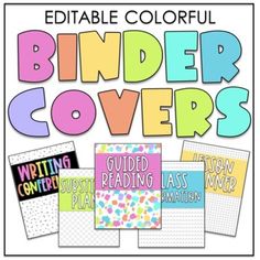 binder covers with the words binder covers in different colors and shapes, including letters