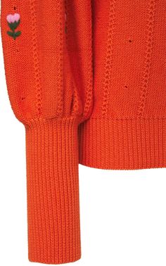 Gucci's sweater is embroidered with vibrant flowers that create a distinctly vintage feel. Made in Italy from wool and cotton-blend, it has a loose fit with puffed sleeves and subtle pointelle details. The ribbing at the hem and cuffs make it extra cozy.Orange wool and cotton-blendSlips on54% wool, 46% cotton; trim: 100% woolDry cleanDesigner color: Carrot JuiceTrue to the sideMade in Italy Gucci Wool Sweater With Ribbed Cuffs, Gucci Fall Sweater With Ribbed Cuffs, Casual Fitted Gucci Sweater, Gucci Crew Neck Sweater With Ribbed Cuffs, Gucci Casual Cotton Sweater, Spring Sweater With Blouson Long Sleeves, Long Sleeve Sweater With Blouson Sleeves For Spring, Spring Long Sleeve Sweater With Blouson Sleeves, Spring Sweater With Balloon Blouson Sleeves