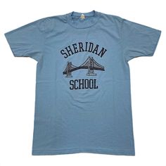 Vintage Velva Sheen brand 70's Sheridan School t-shirt. 50% polyester, 50% cotton. Mens (M) Mens T Shirts, Vintage 70s, Mens T, Tee Shirts, United States, Mens Graphic Tshirt, Bathing Beauties, T-shirt, Mens Outfits