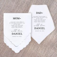 Capture Cherished Moments with Mother of Groom and Father of Groom from the Groom -Personalized Wedding Handkerchief Set with a Wedding Collectibles Poetry Hankie Express your heartfelt gratitude to your parents with our Wedding Handkerchief Groom's Parent Set an exquisite wedding gift for mom and dad that beautifully symbolizes your appreciation for all they've done. The contemporary and clean script design adds a touch of elegance to your special day. This set serves as a remarkable token of y Groom Handkerchief, Wedding Gift For Mom, Personalized Handkerchief Wedding, Personalized Handkerchiefs, Mother Of Groom, Gifts For Parents, Script Design, Wedding Hankies, Wedding Gifts For Parents