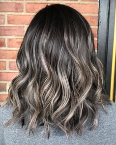 Ash Brown Hair With Highlights, Grey Balayage, Brunette Lob, Balayage Hair Ash, Ash Brown Balayage, Balayage Lob, Gray Balayage, Blonde Balayage Highlights